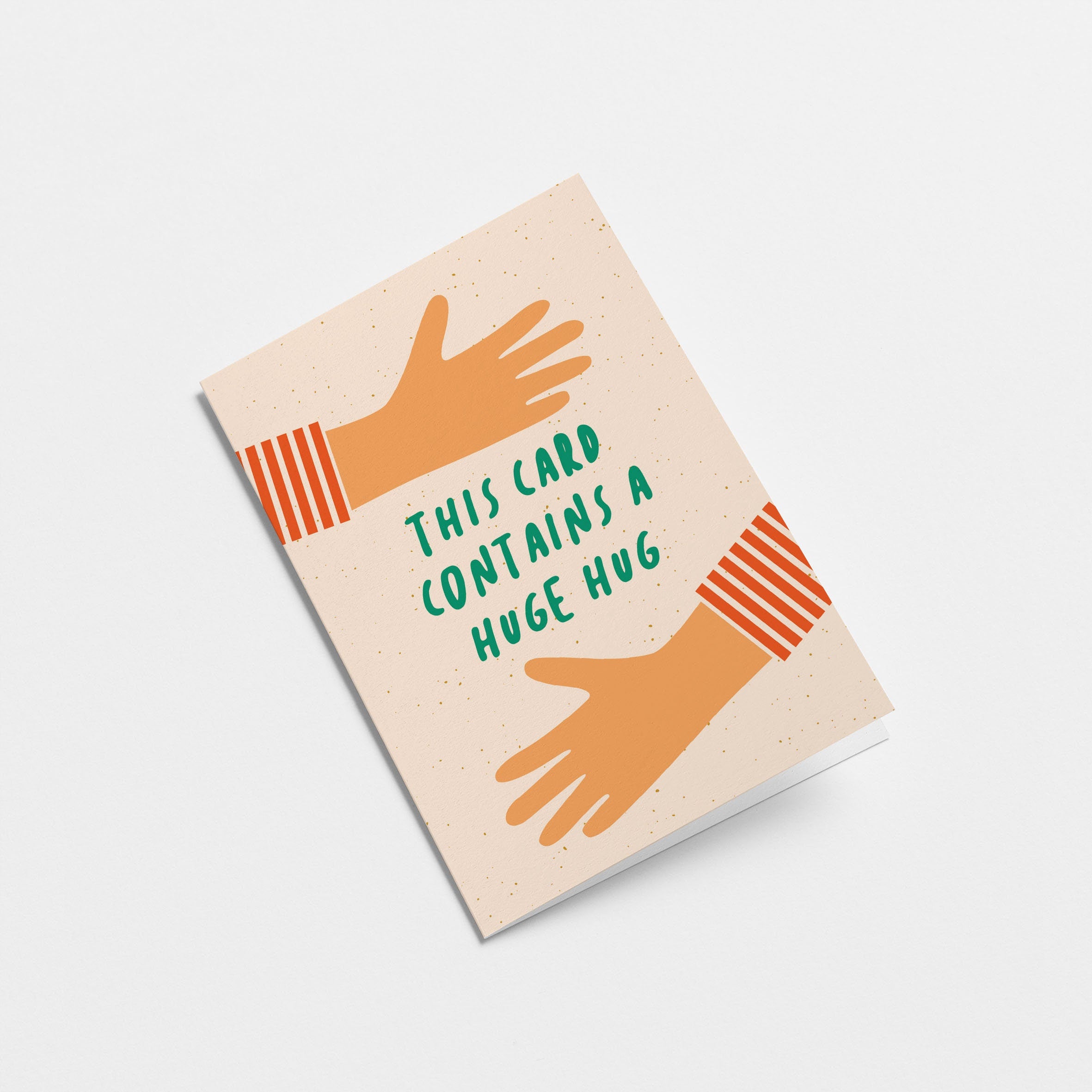 greeting card with two arms hugging with a text of this card contains a huge hug