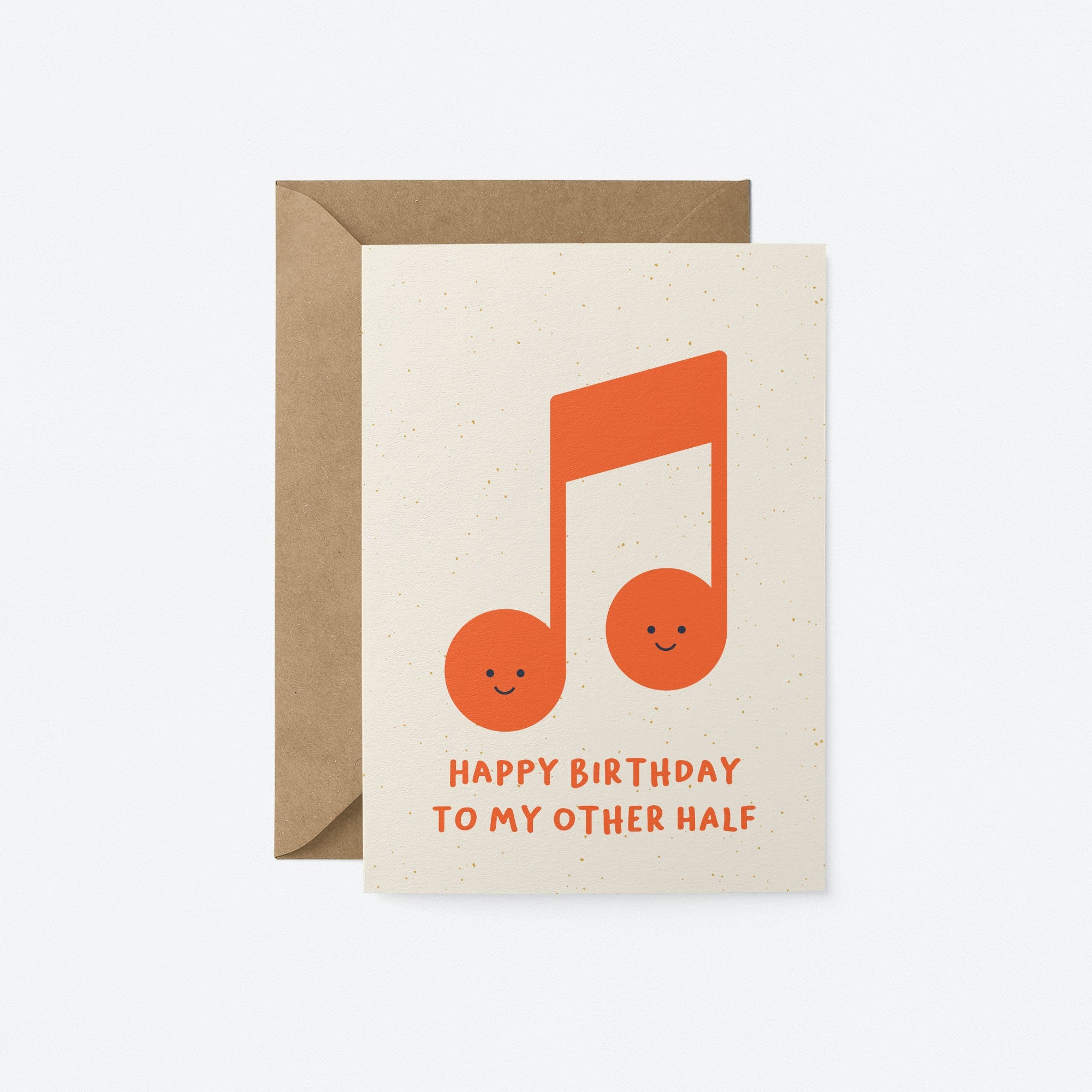 Birthday greeting card with a red musical note and a text that says happy birthday to my other half