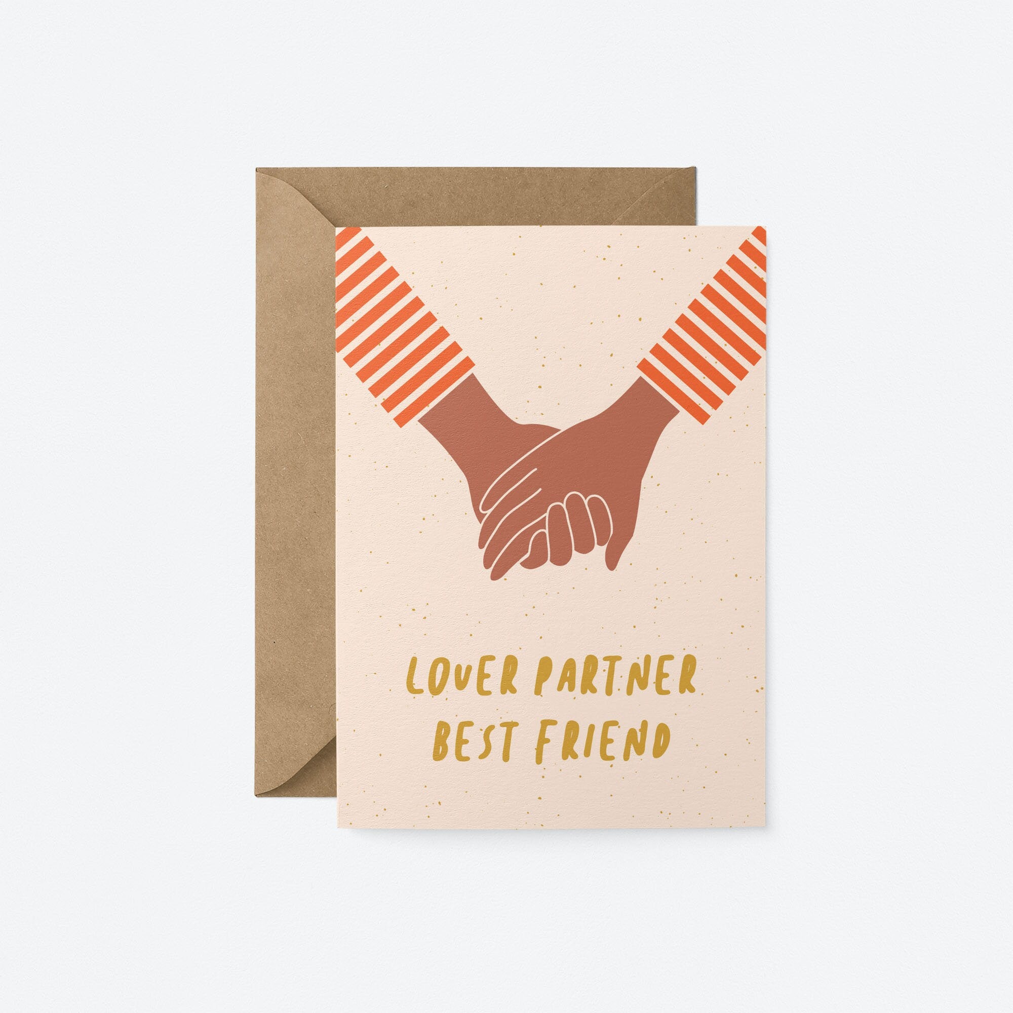 Love Card with 2 brown hands holding each other and a text that says lover partner best friend
