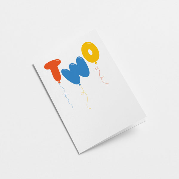 Two - 2nd Birthday card - Kids age card