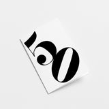 white 50th milestone age card with black number 50