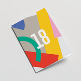 18th milestone age card with red yellow blue pink grey figures and number 18