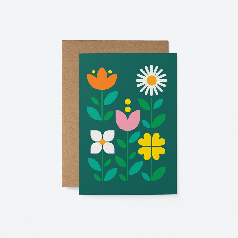 everyday greeting card with five different flowers