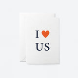 love card with a heart shape and a text that says i love us