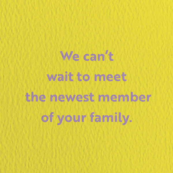 new baby card with a text that says we can’t wait to meet the newest member of your family
