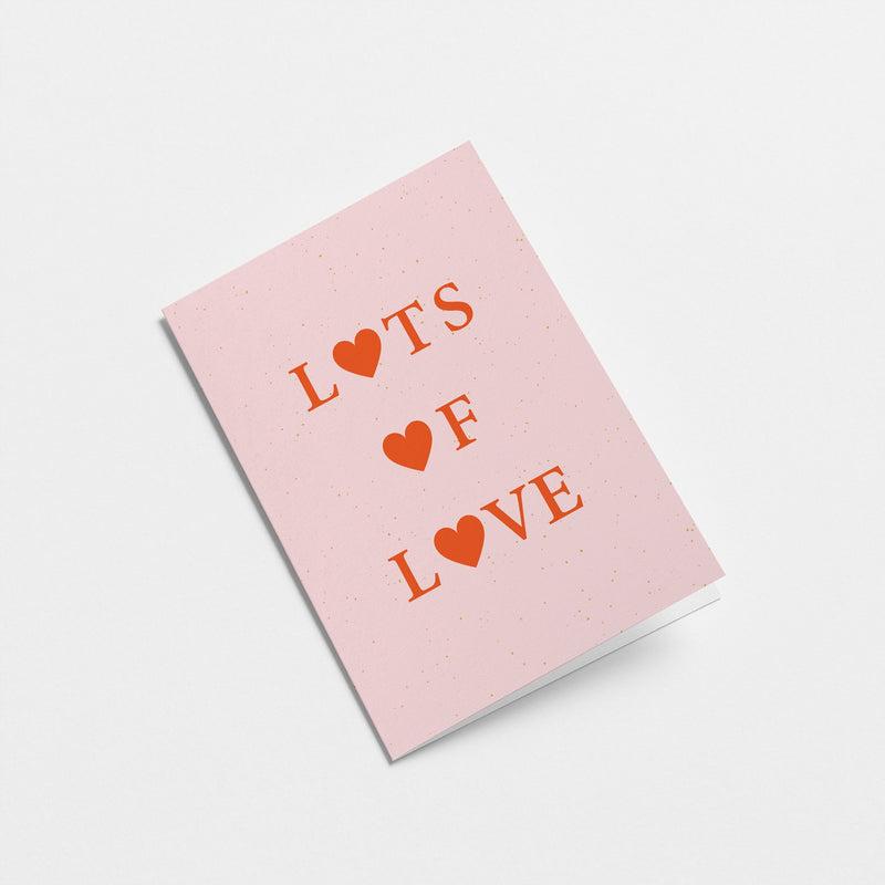 friendship card with 3 heart shapes and a text of lots of love
