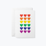 love card with eighteen heart figures with rainbow colors