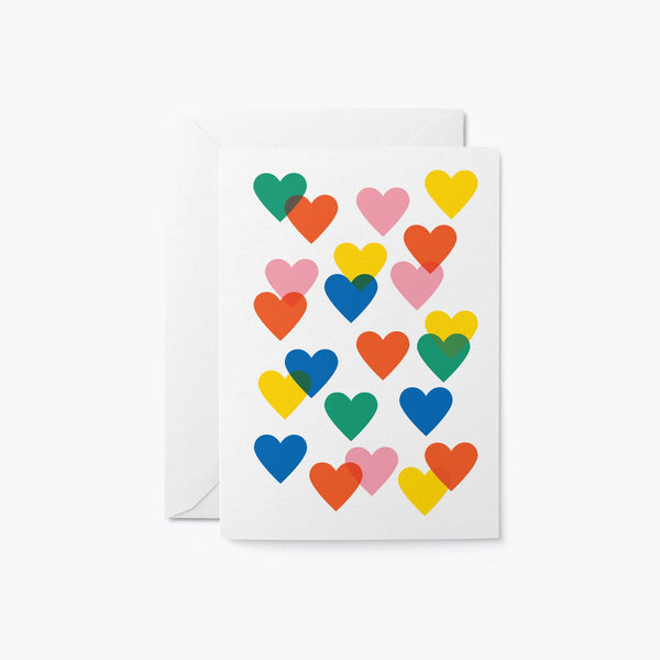 love card with colorful heart shapes