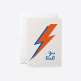 friendship card with red lightning shape with a text that say you rock
