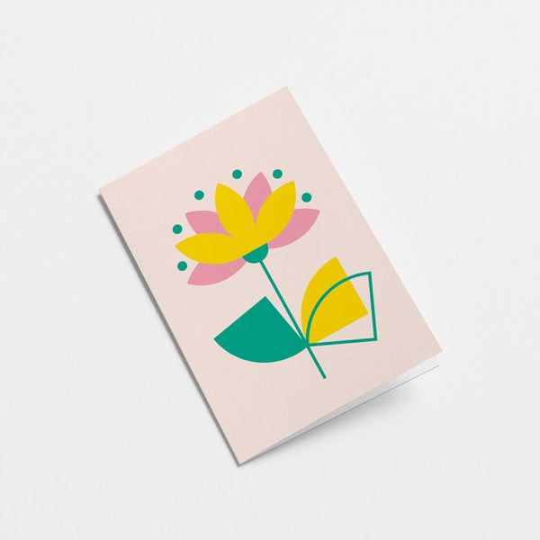 everyday greeting card with a yellow and pink leaf flower