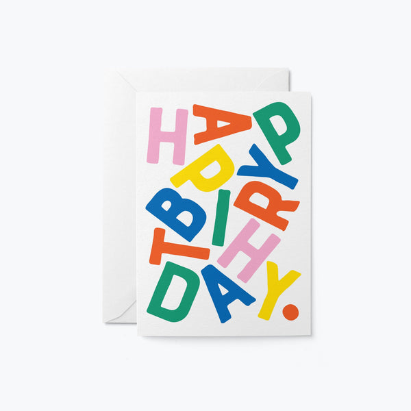 birthday card with turned down letters of happy birthday