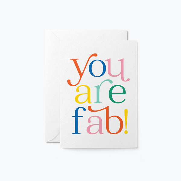 love and friendship card with a colorful text of you are fab!