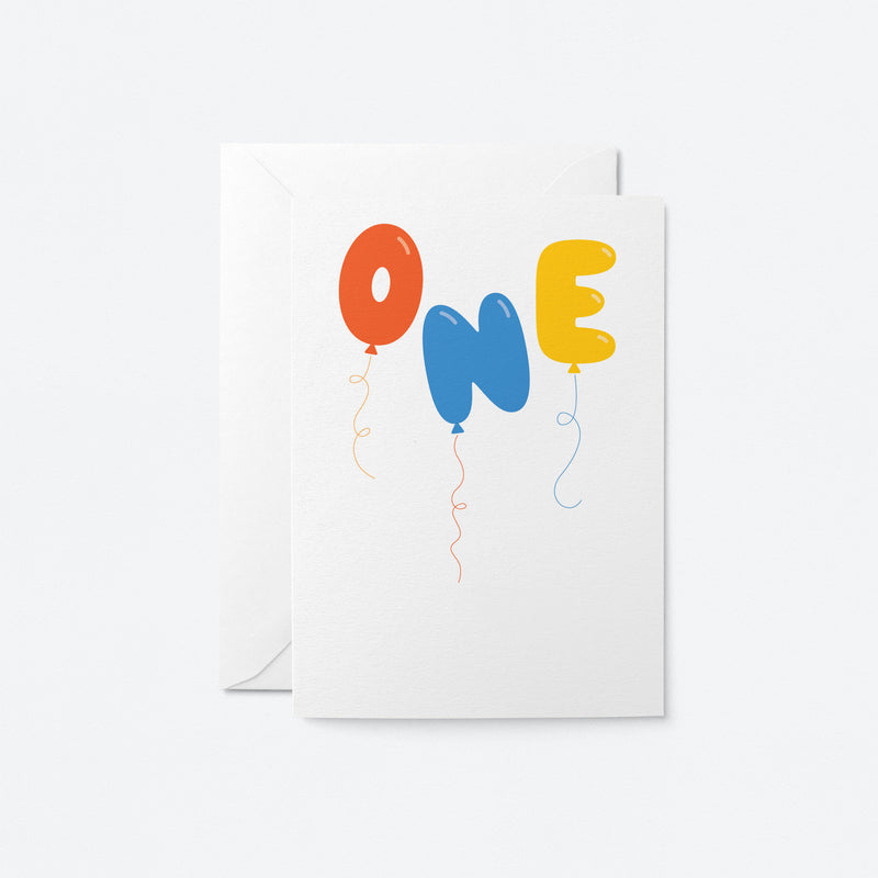 One - 1st Birthday card - Kids birthday card