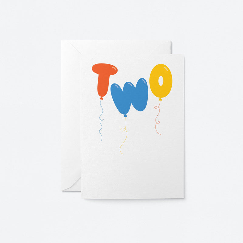 Two - 2nd Birthday card - Kids age card