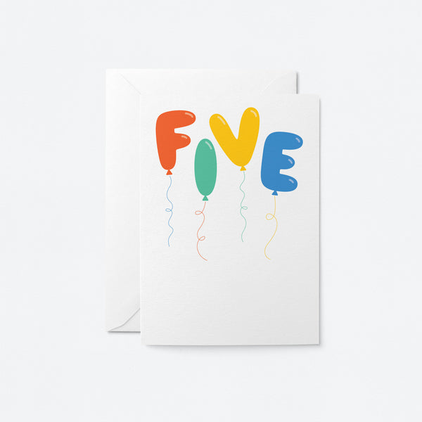 Five - 5th Birthday card - Kids age card